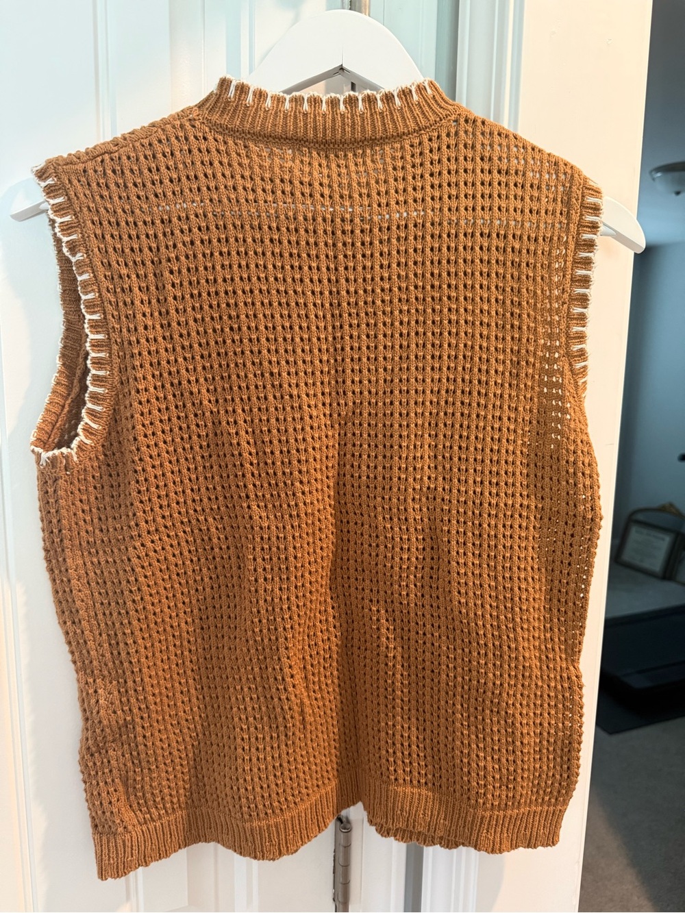 Simply Southern Camel Sleeveless Waffle-Knit Sweater Vest with White Trim - Picture 6 of 6